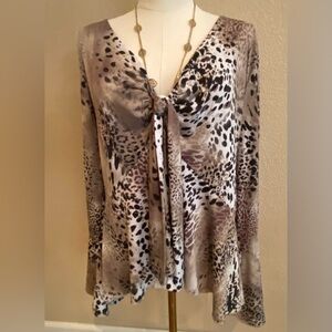 VENUS Taupe and Cream Animal Print Tie-Front Blouse